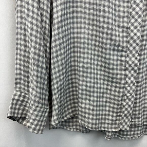 Angie Womens Button Up Shirt Gray Plaid Long Sleeve Cuff Collar Pocket Rayon M - Picture 9 of 11